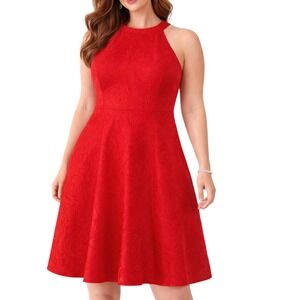Calvin Klein Women's Red Floral Jacquard Fit & Flare Dress Size 4
